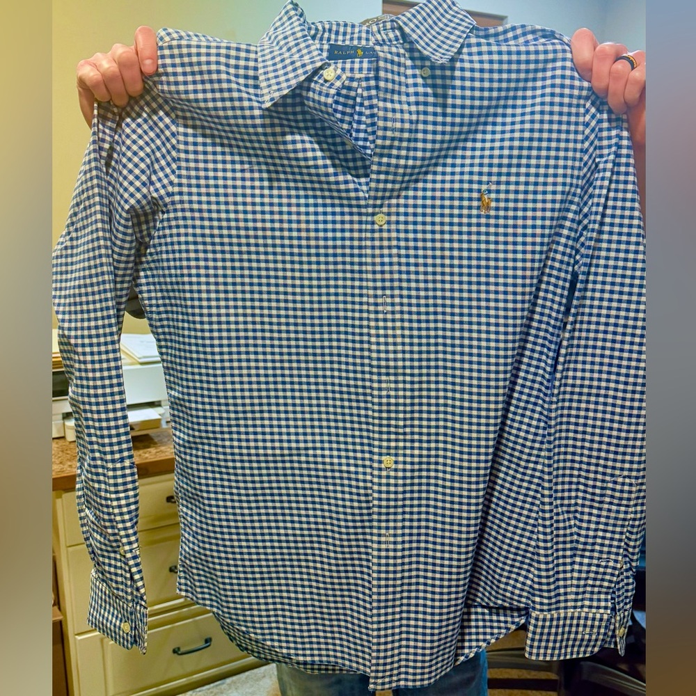 Ralph Lauren Blue and White Checkered Shirt-Medium